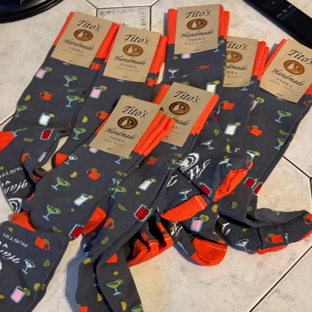 Tito's Vodka Gray and Orange Socks